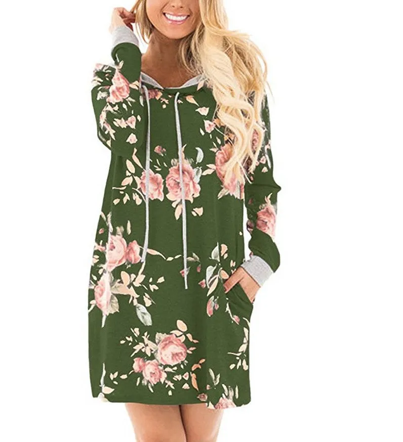 Floral Hoodie Sweatshirt Dress