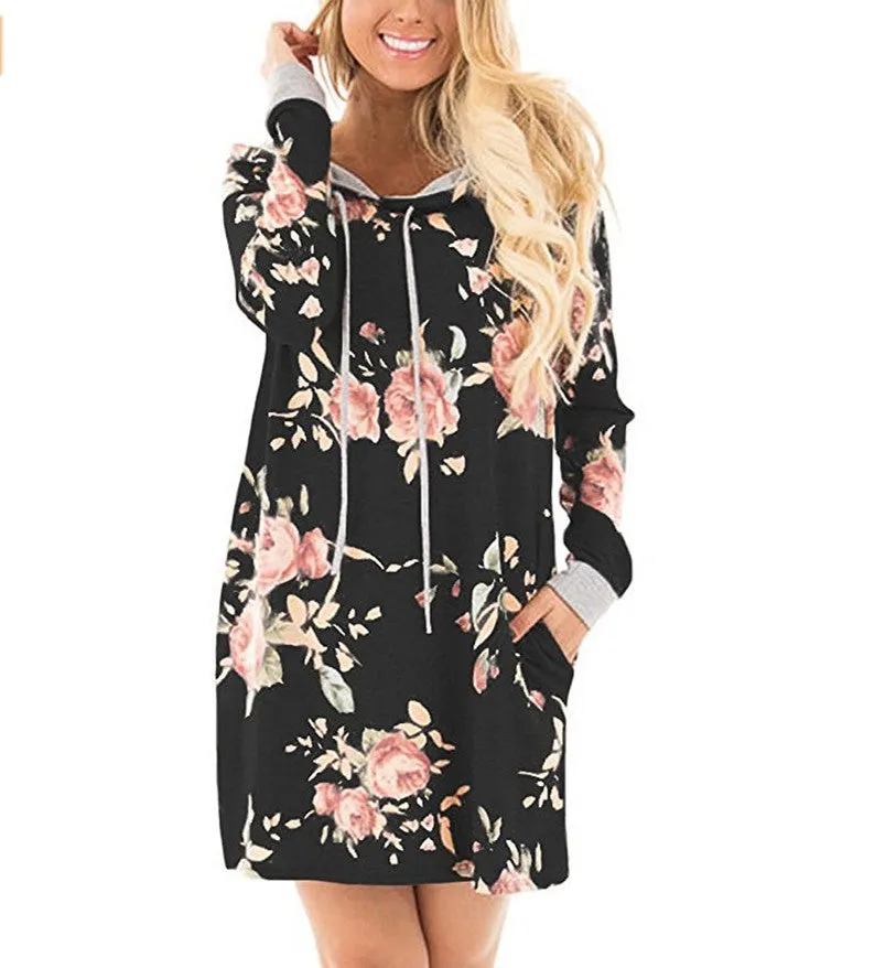 Floral Hoodie Sweatshirt Dress