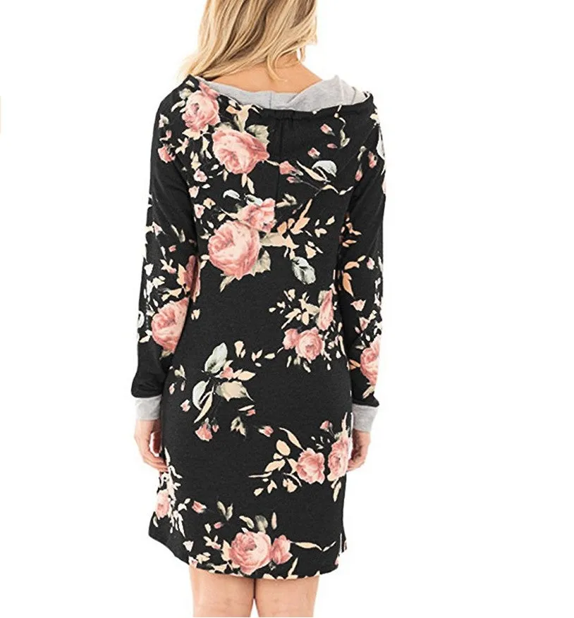 Floral Hoodie Sweatshirt Dress