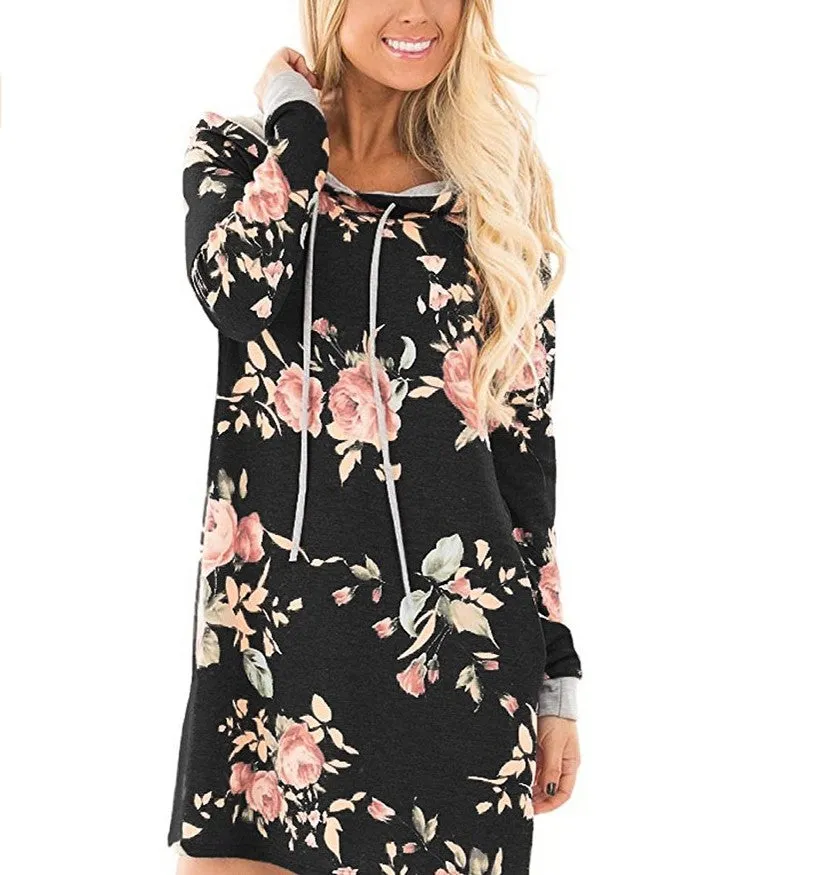 Floral Hoodie Sweatshirt Dress