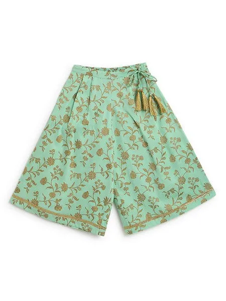 Girl Ethnic Co-ord Set Embroidered- Green