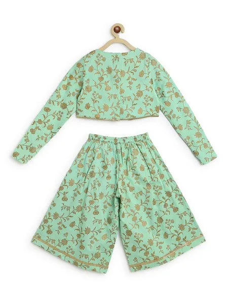 Girl Ethnic Co-ord Set Embroidered- Green