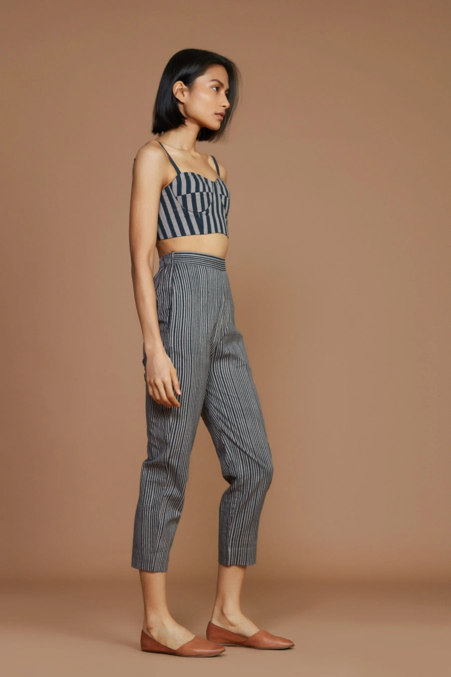 Grey with Charcoal Striped Corset & Pant Co-Ord Set (2 PCS)