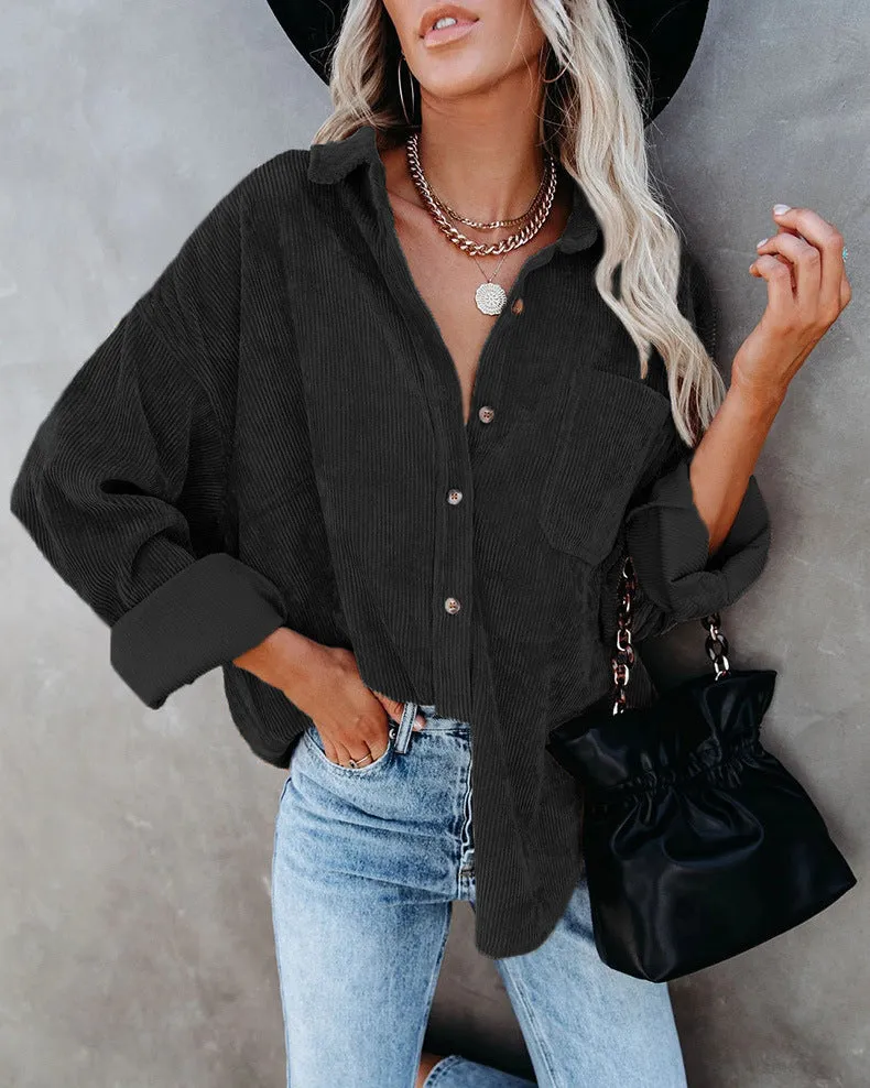 Haute Edition Women's Slouchy Oversized Corduroy Shirt Jacket