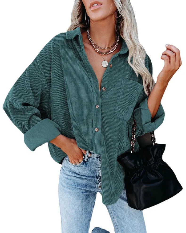 Haute Edition Women's Slouchy Oversized Corduroy Shirt Jacket