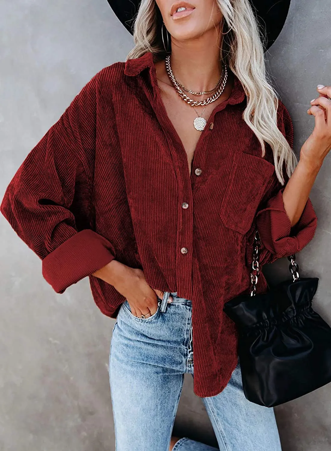 Haute Edition Women's Slouchy Oversized Corduroy Shirt Jacket