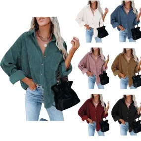 Haute Edition Women's Slouchy Oversized Corduroy Shirt Jacket