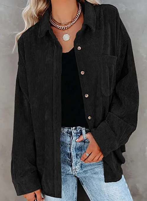 Haute Edition Women's Slouchy Oversized Corduroy Shirt Jacket