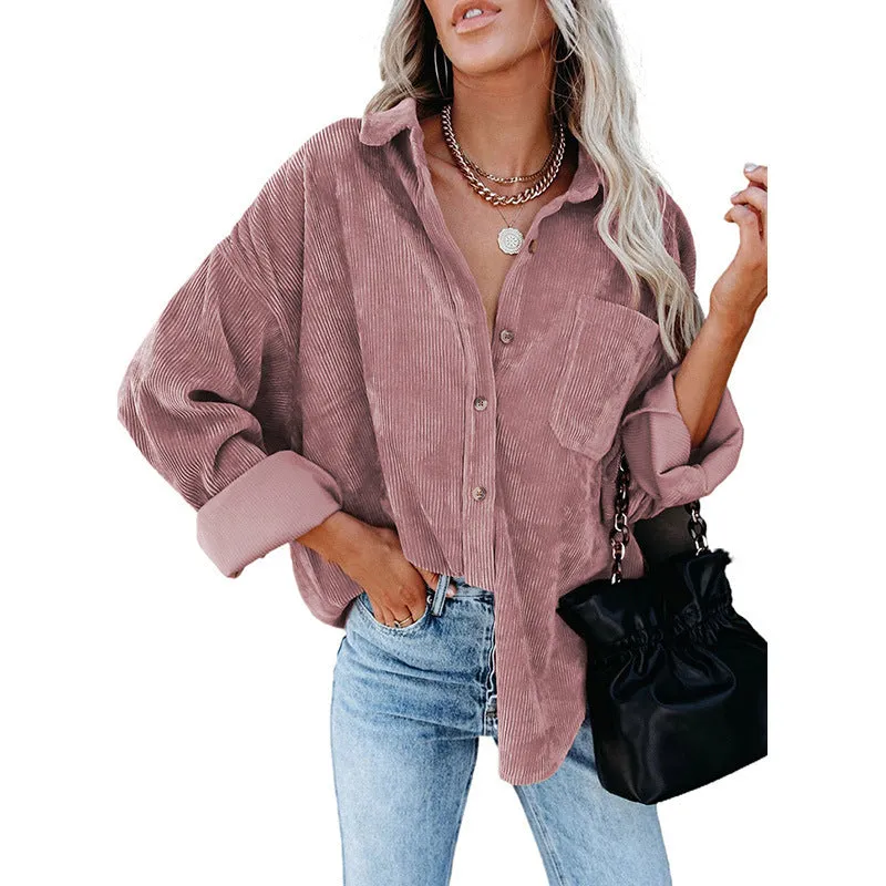 Haute Edition Women's Slouchy Oversized Corduroy Shirt Jacket