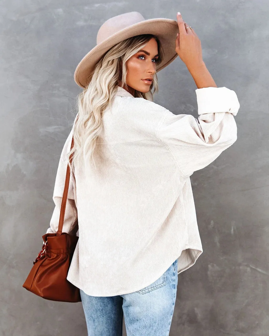 Haute Edition Women's Slouchy Oversized Corduroy Shirt Jacket