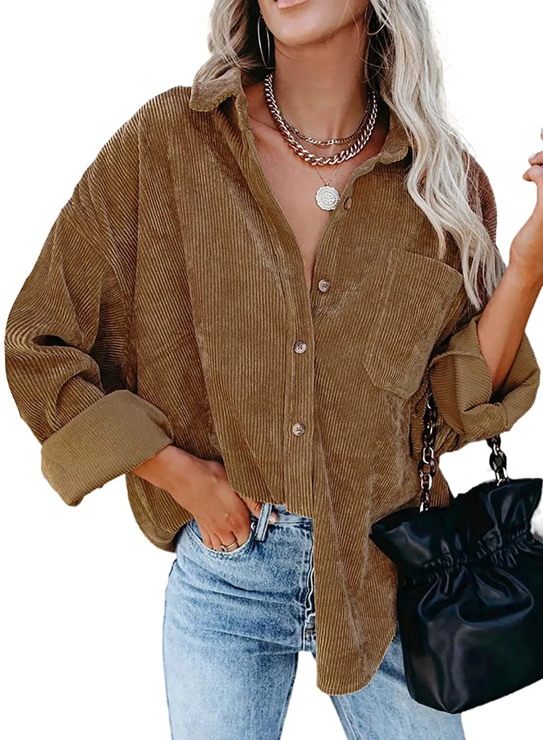 Haute Edition Women's Slouchy Oversized Corduroy Shirt Jacket