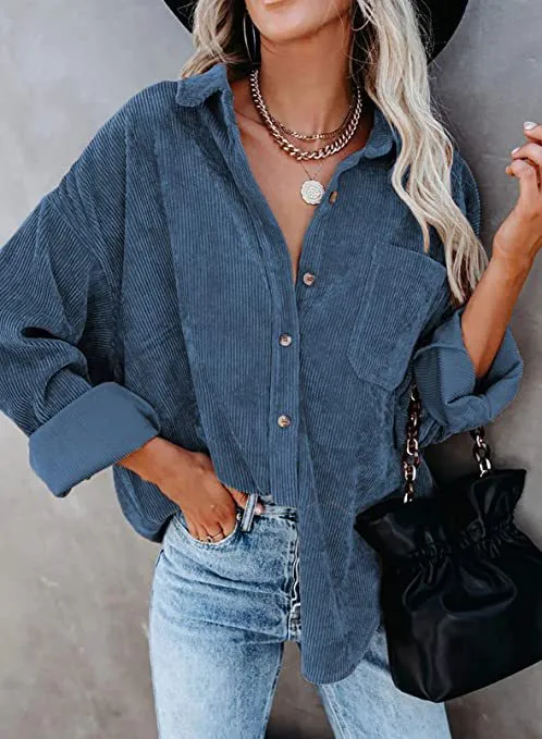 Haute Edition Women's Slouchy Oversized Corduroy Shirt Jacket