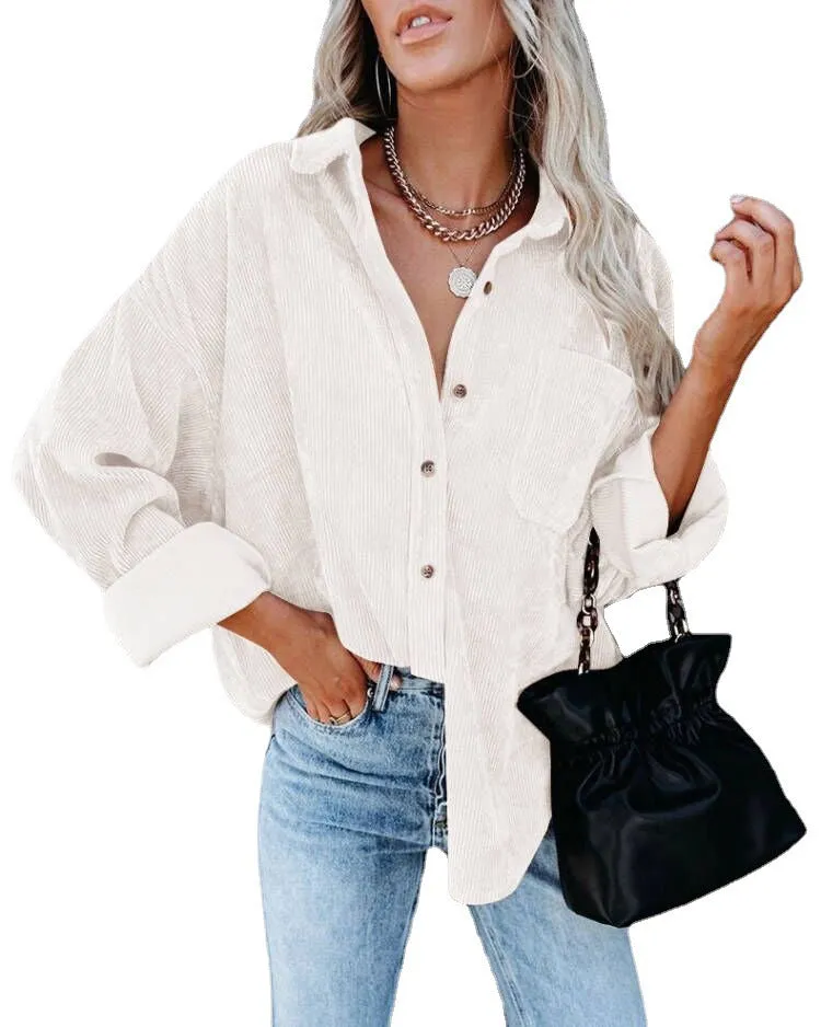 Haute Edition Women's Slouchy Oversized Corduroy Shirt Jacket