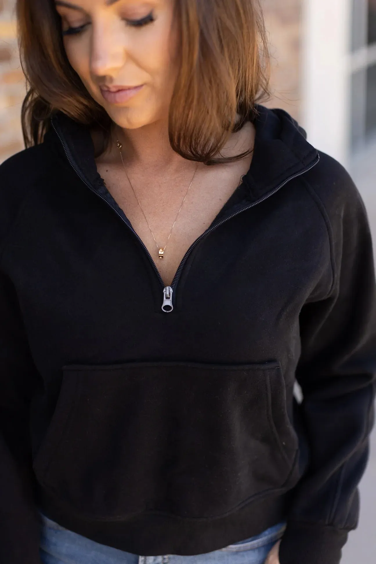 IN STOCK Cozy Short HalfZip Hoodie - Black