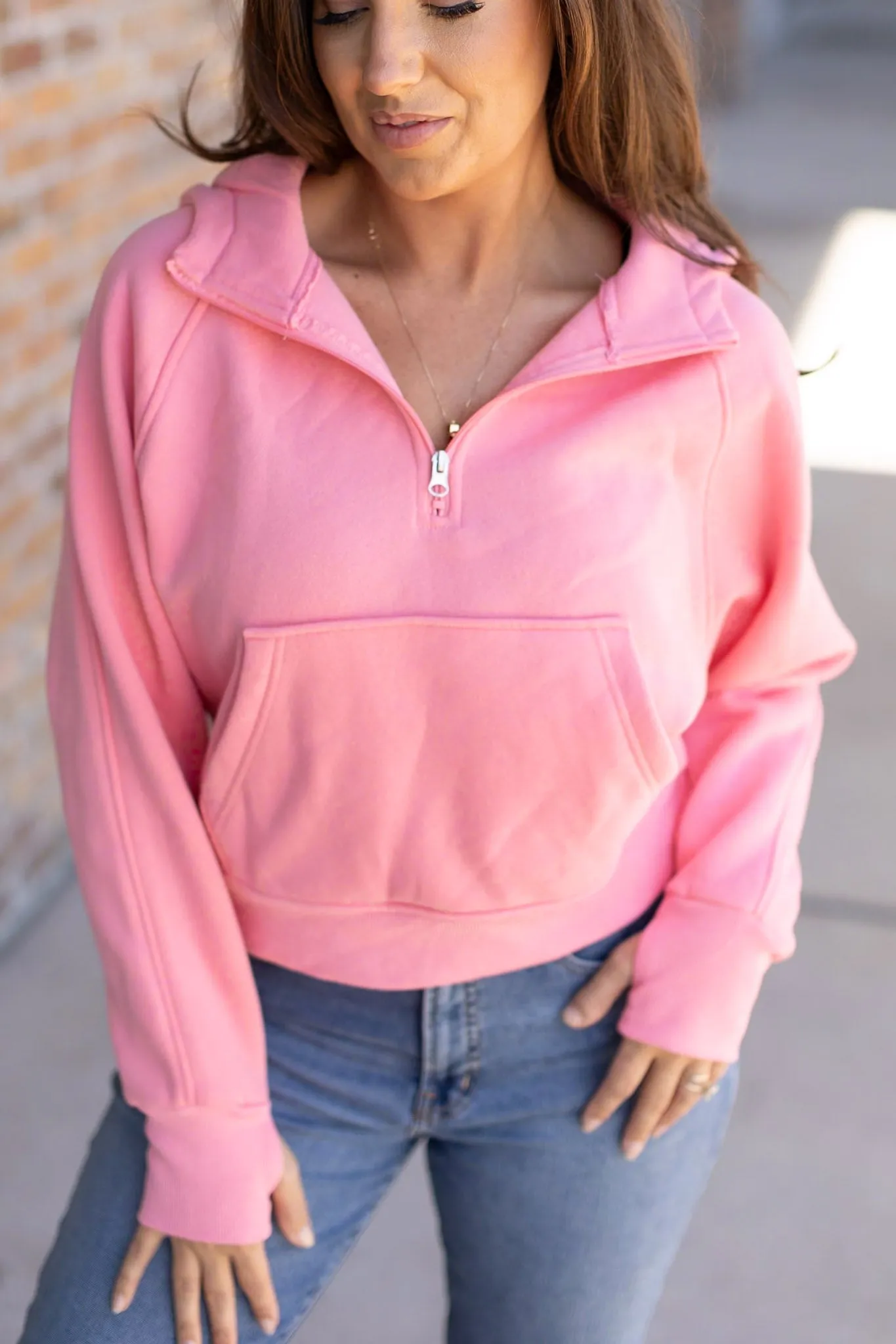 IN STOCK Cozy Short HalfZip Hoodie - Pink