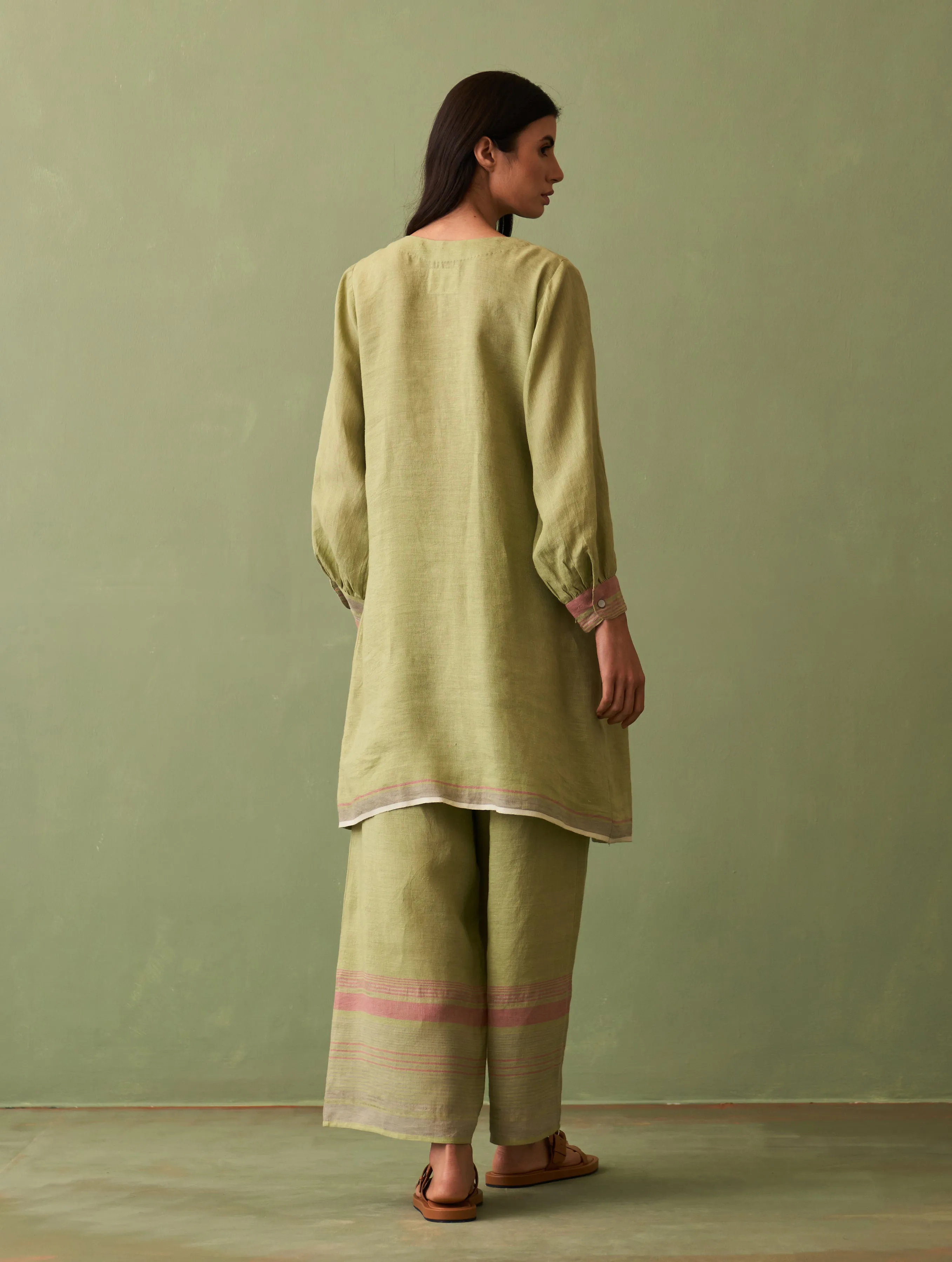 Kari Border Linen Co-ord Set - Fern