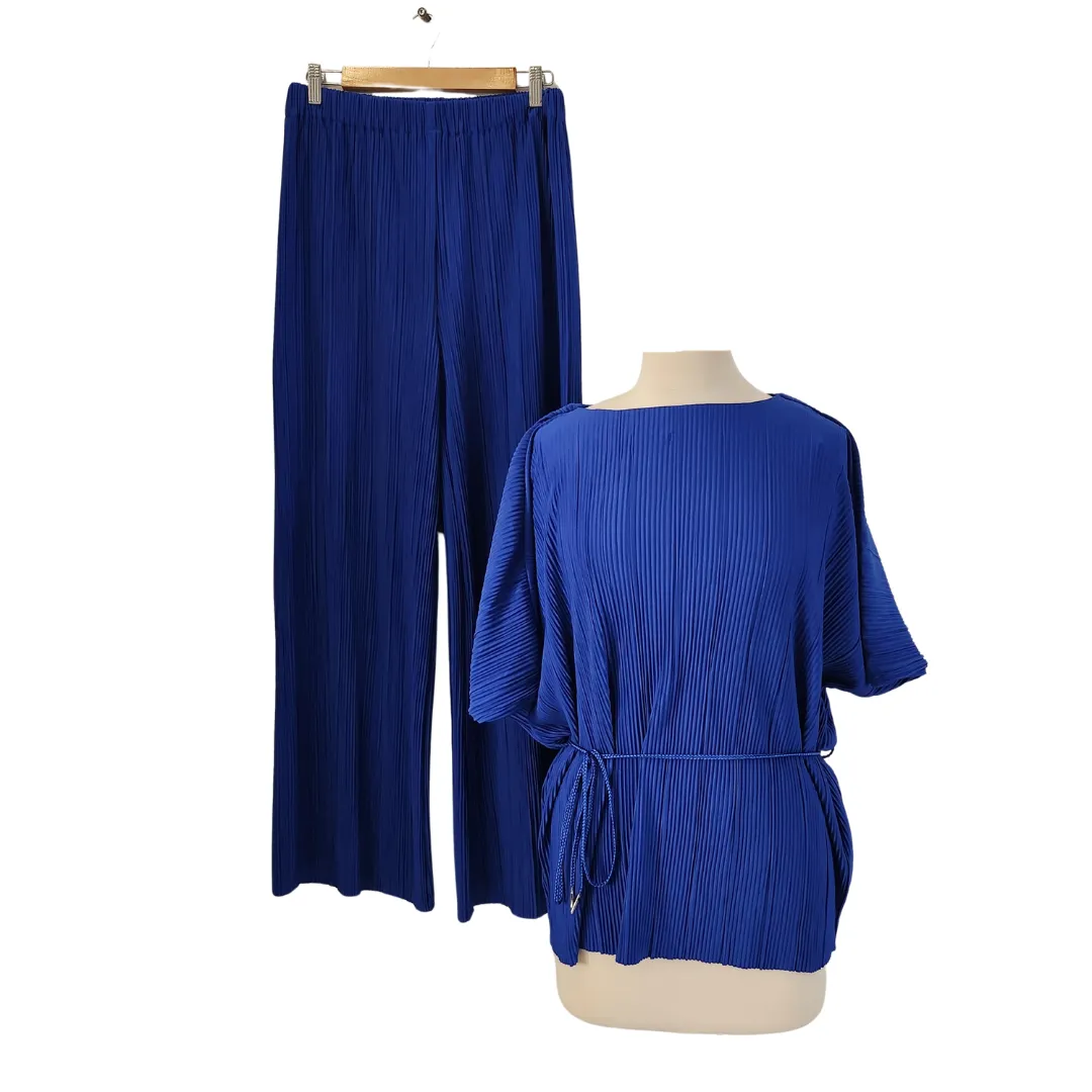 Khaadi West Electric Blue Pleated Co-ord Set | Brand New |