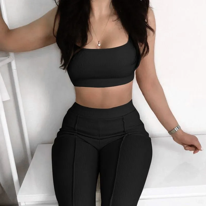 Knitted Two Piece Co ord Set Crop Top and Jogger Pant Outfit