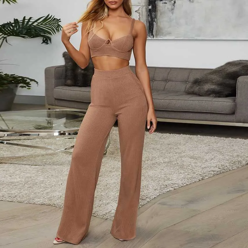 Knitted Two Piece Co ord Set Crop Top and Jogger Pant Outfit