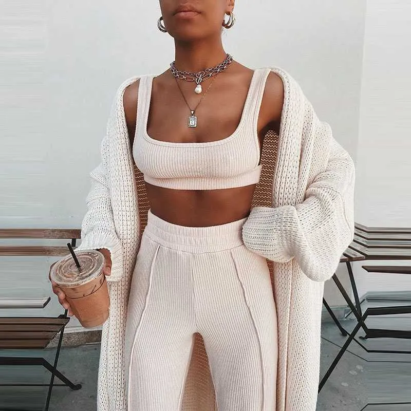 Knitted Two Piece Co ord Set Crop Top and Jogger Pant Outfit