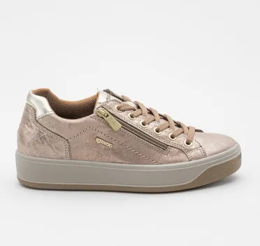 Ladies IGI & Co Lace Up Sneakers Platform Taupe Metallic Combo Zip 4668855