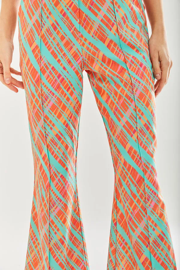 Liquorish Orange Scribble Flare Trousers