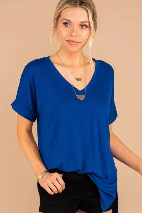 Make Your Life Easy Mid Navy Blue V-Neck Top