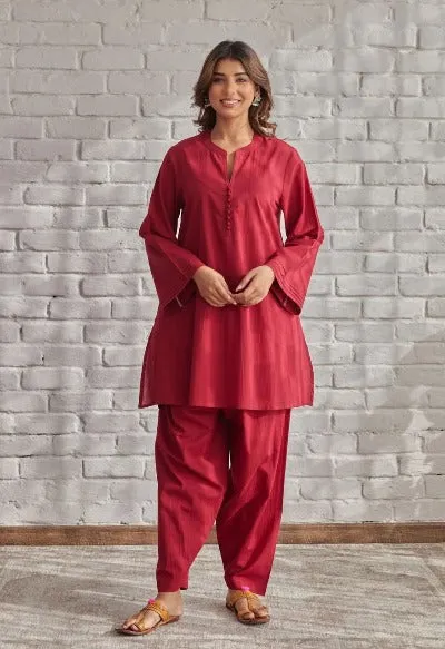 Maroon Cotton Versatile Co-Ord Set  (Set of 2)