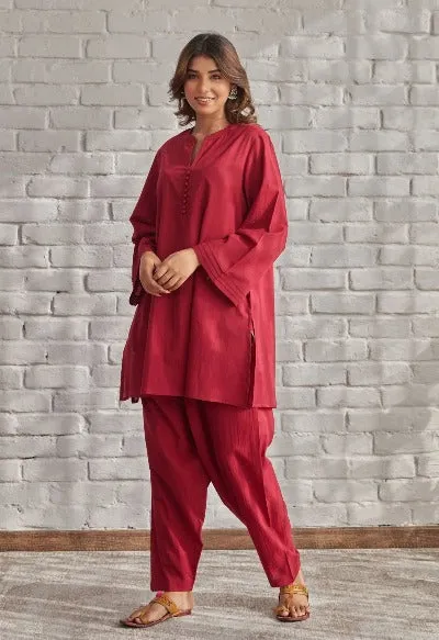 Maroon Cotton Versatile Co-Ord Set  (Set of 2)