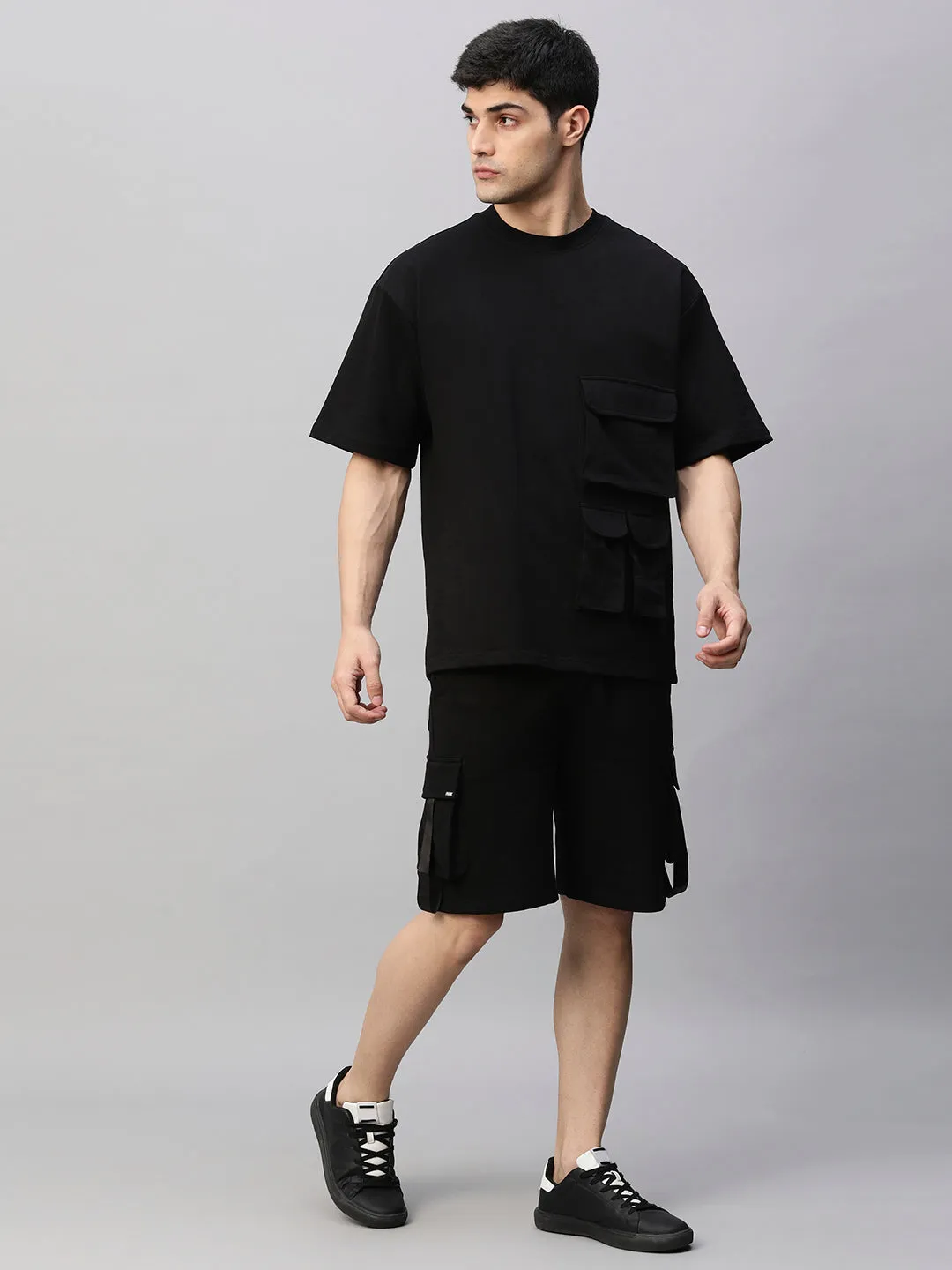 Men Premium Cargo Co-ord Set - Black