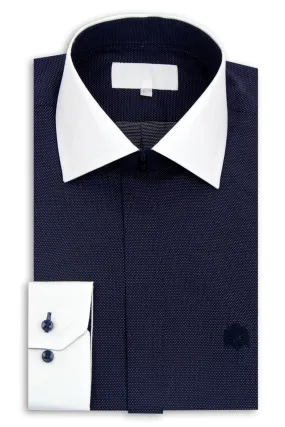 Navy Cutaway Collar Shirt with White Pin Dot