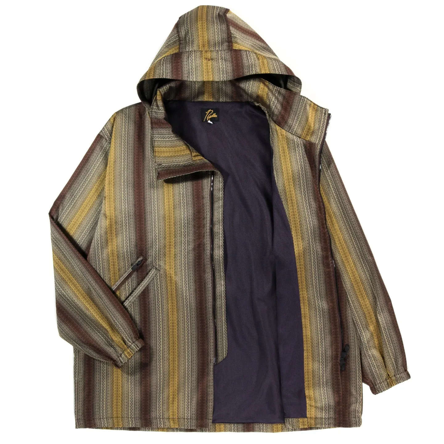 NEEDLES HOODED SUR COAT OMBRE STRIPE JACQUARD BEIGE / BROWN