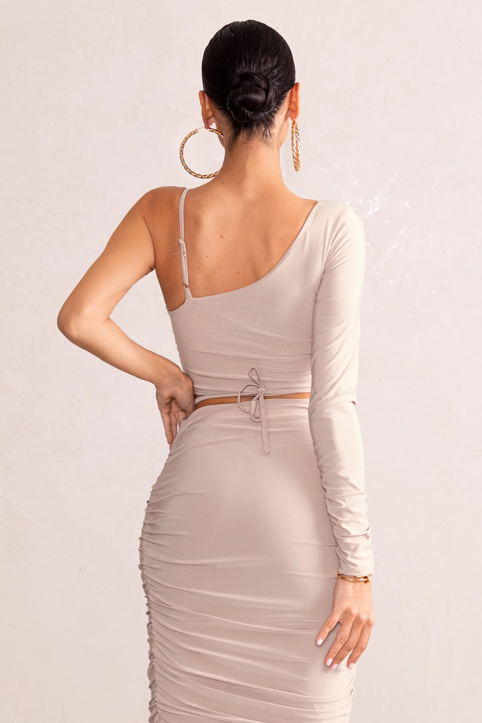 Nice | Blush Pink Asymmetric Neck Crop Top With O Ring Detail