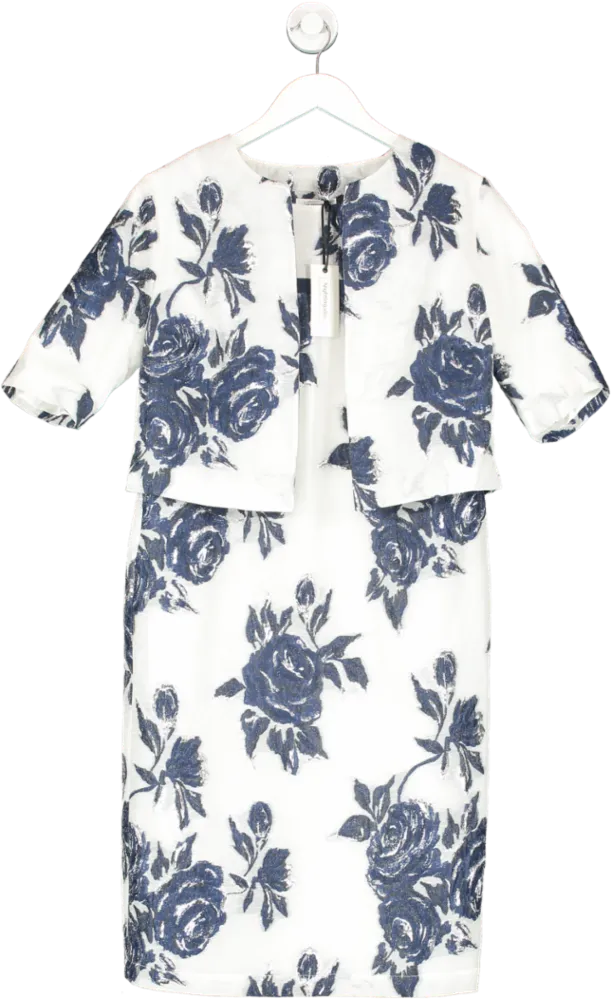 Nightingales Blue Jacquard Dress And Jacket 2-piece Navy/ivory BNWT UK 10