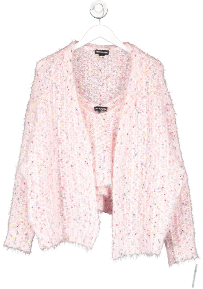 PrettyLittleThing Pink Fluffy Bobble Knitted Bralet & Cardigan UK S