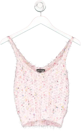 PrettyLittleThing Pink Fluffy Bobble Knitted Bralet & Cardigan UK S