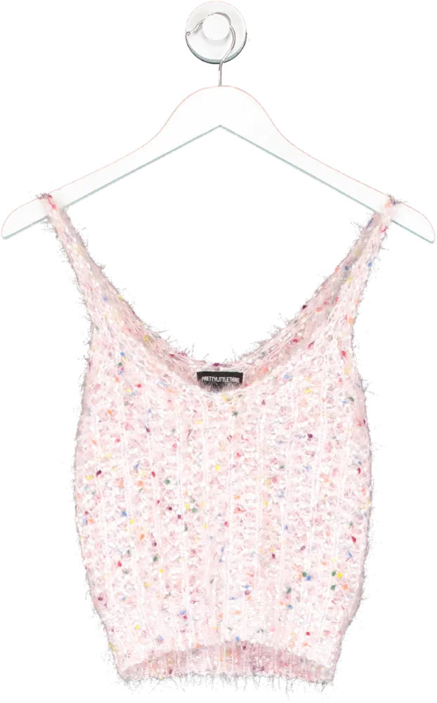 PrettyLittleThing Pink Fluffy Bobble Knitted Bralet & Cardigan UK S