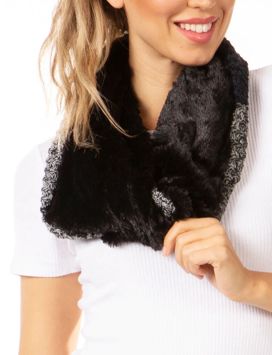 Sakkas Julie Short Wrap Around Two Sided Faux Fur And Ribbed Knit Infinity Scarf