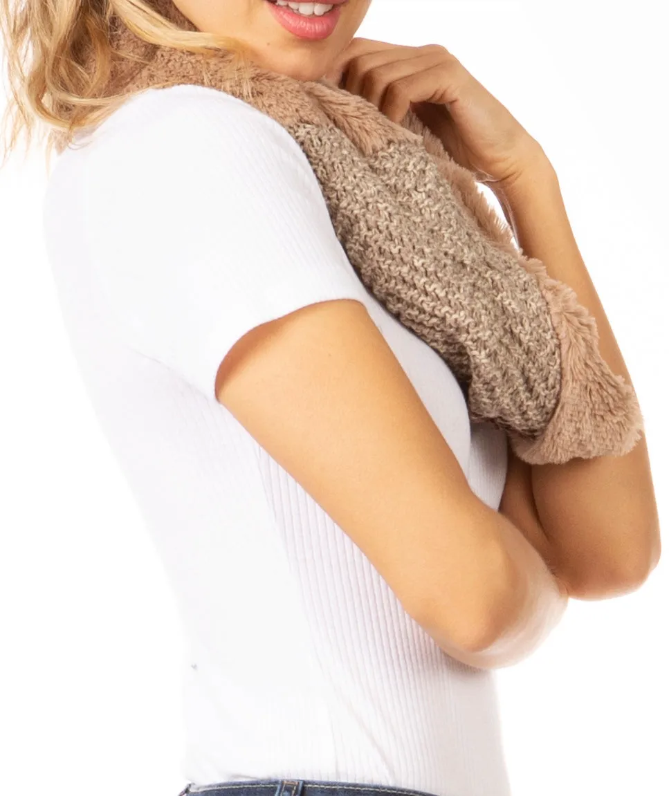 Sakkas Julie Short Wrap Around Two Sided Faux Fur And Ribbed Knit Infinity Scarf