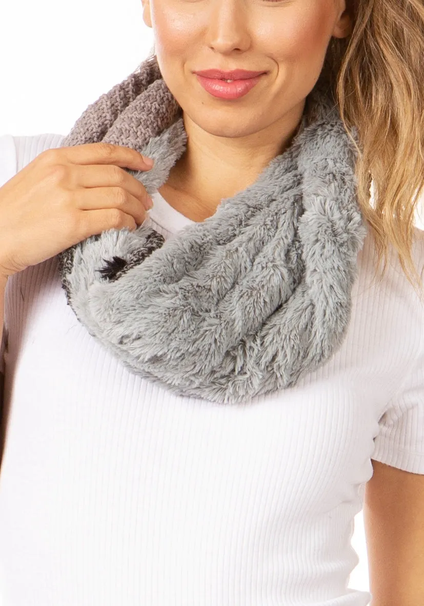 Sakkas Julie Short Wrap Around Two Sided Faux Fur And Ribbed Knit Infinity Scarf