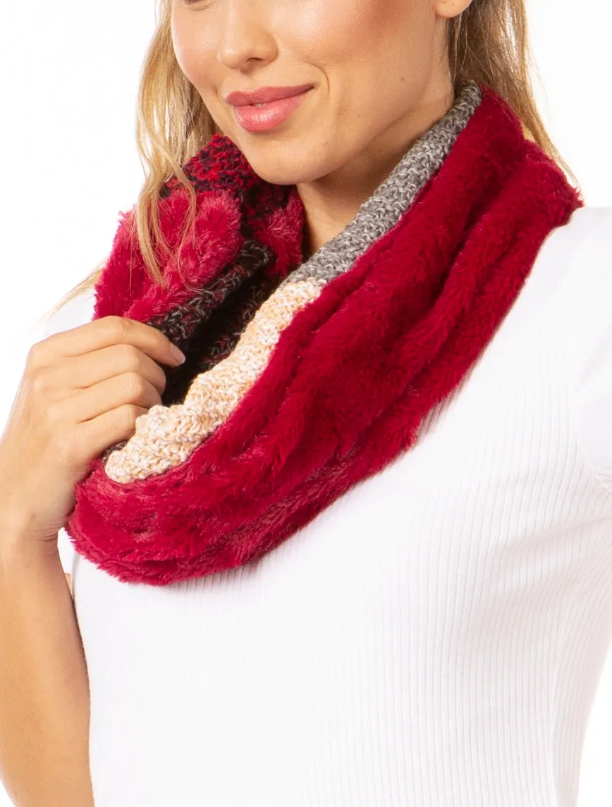 Sakkas Julie Short Wrap Around Two Sided Faux Fur And Ribbed Knit Infinity Scarf