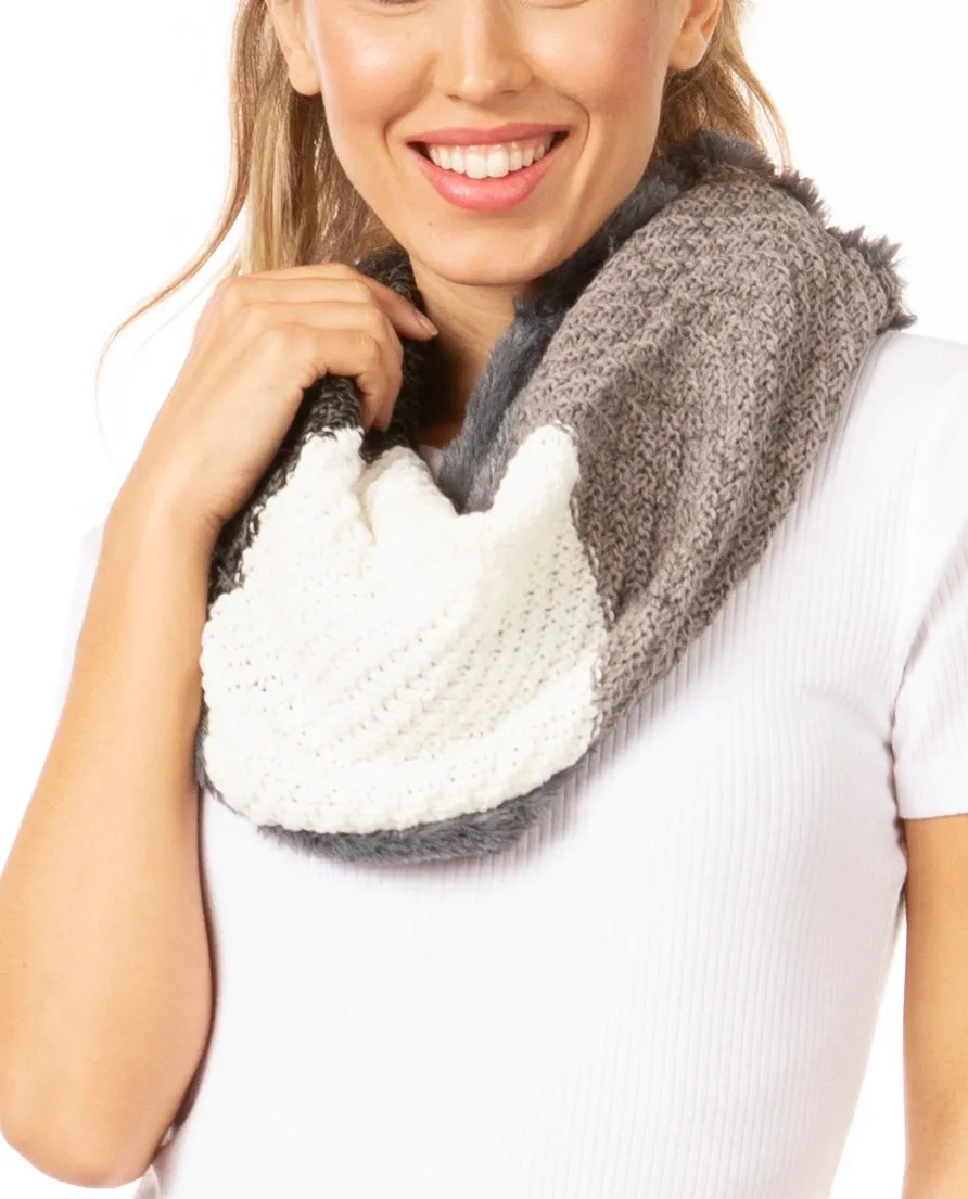 Sakkas Julie Short Wrap Around Two Sided Faux Fur And Ribbed Knit Infinity Scarf