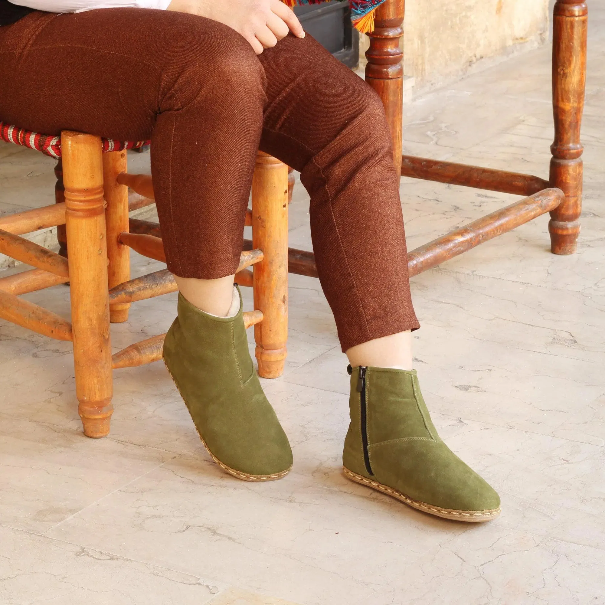 Shearling Ankle Boots Green for Women