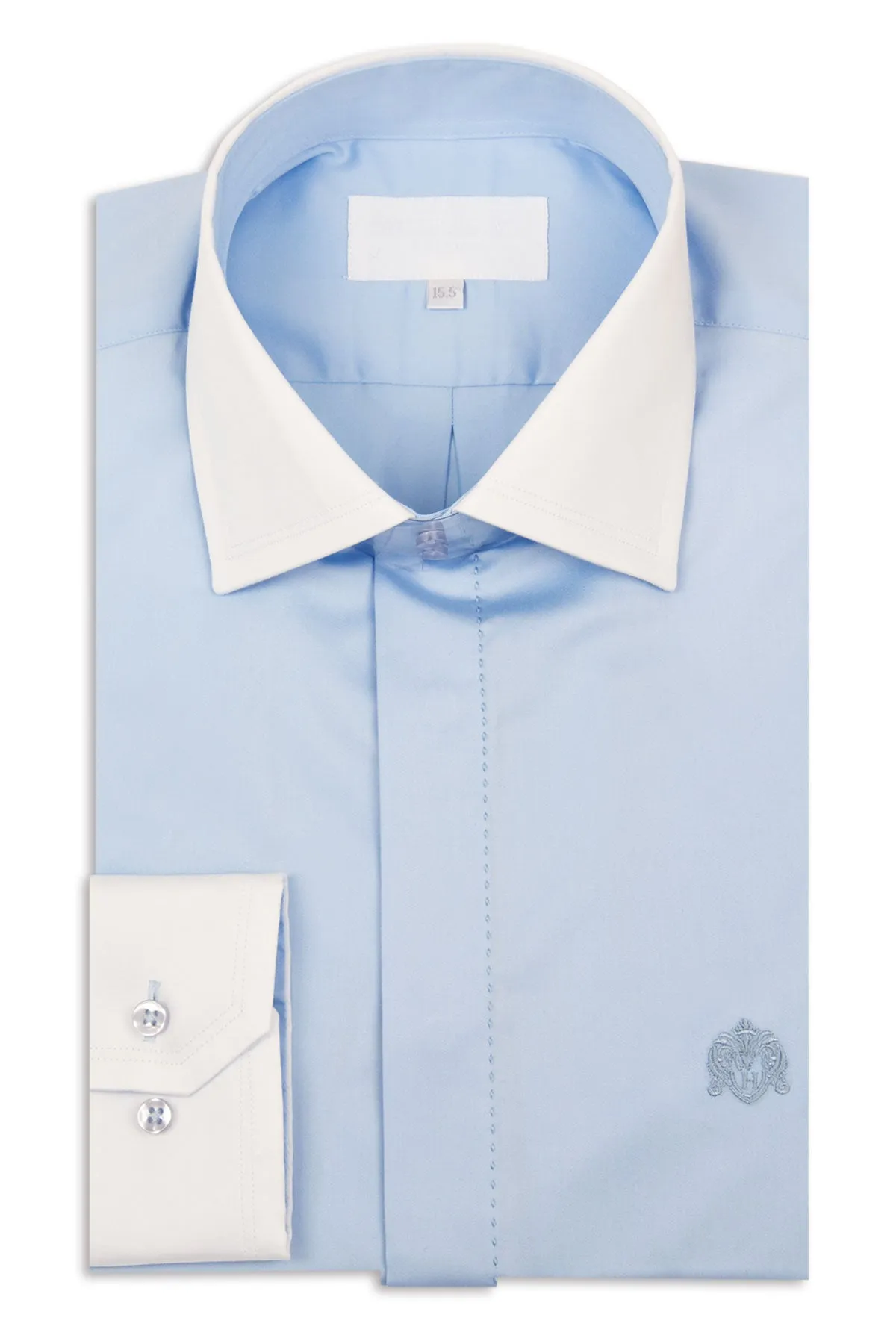 Sky Blue Cutaway Collar Shirt with White Collar