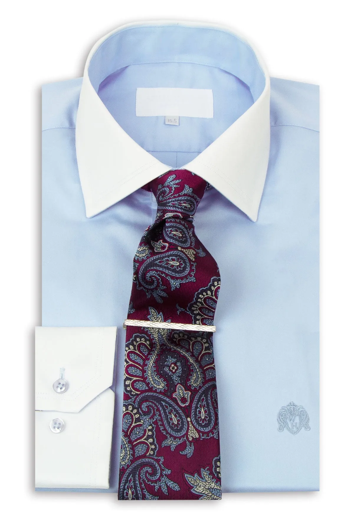 Sky Blue Cutaway Collar Shirt with White Collar