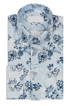 Sky Blue Floral Button Down Collar Shirt