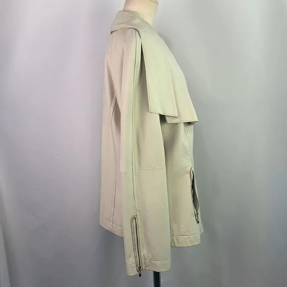 St. Johncream pleated zip lamb leather jacket