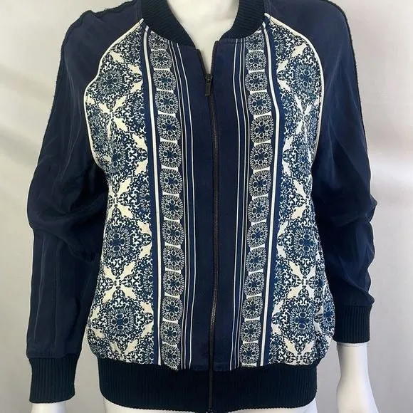 StJohn Blue Print Silk Zip Jacket