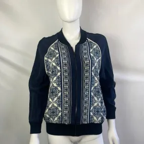 StJohn Blue Print Silk Zip Jacket