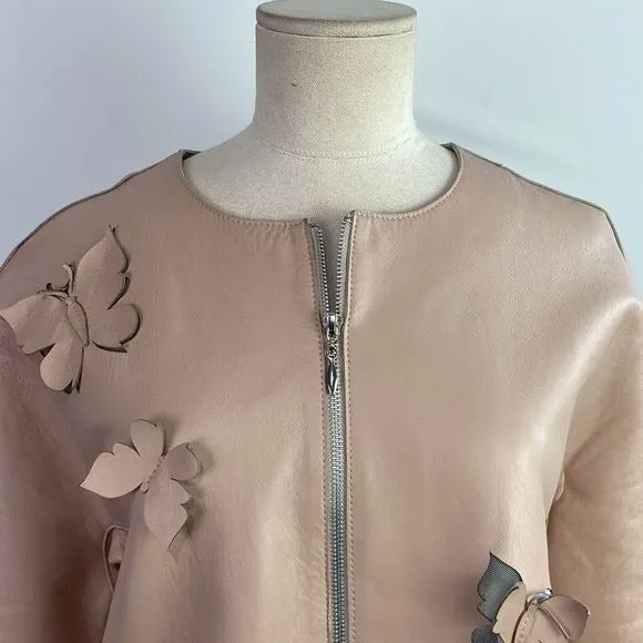 Stogovapinkfaux leather butterfly cutout jacket